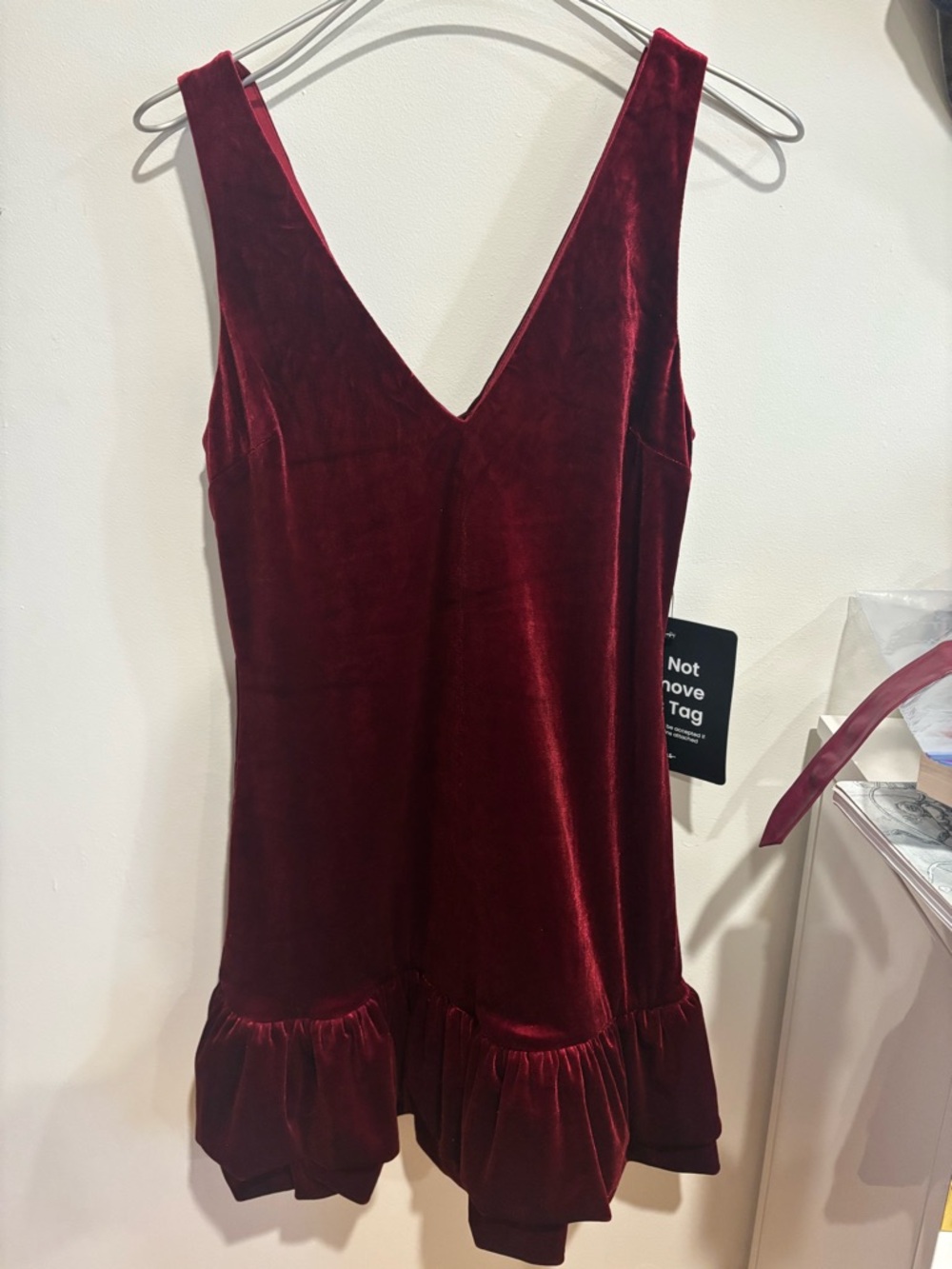 Lulu's Burgundy Velvet V-Neck Ruffle Mini Dress - Picture 5 of 6